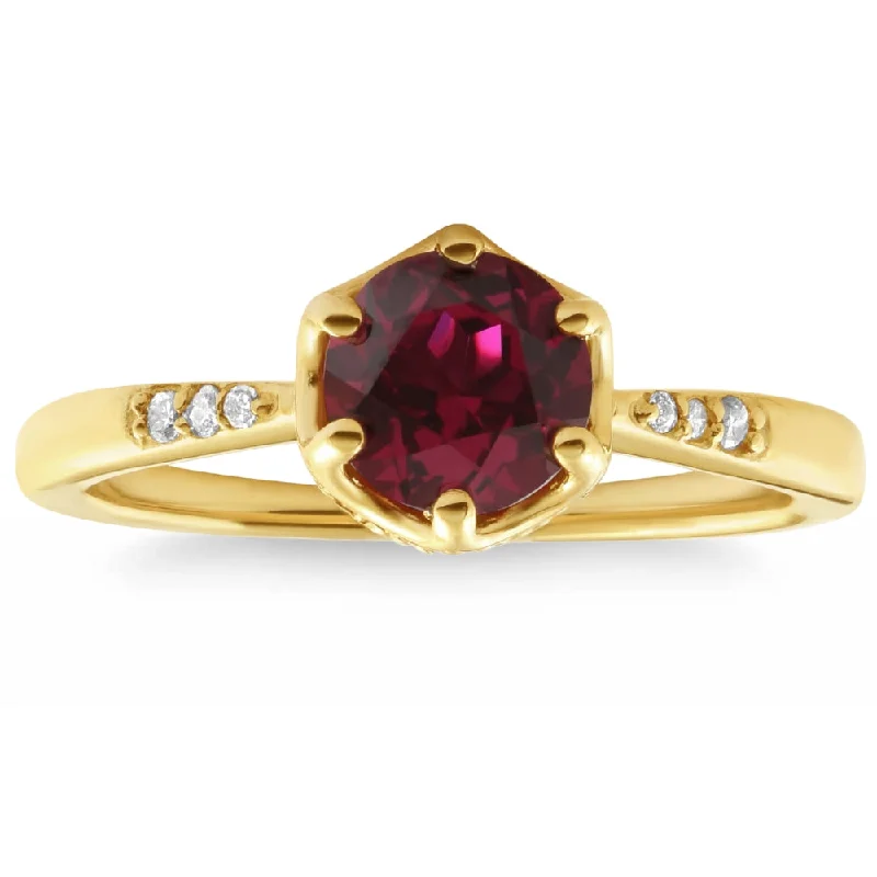 Handcrafted rings with raw emerald rough stones -3/4Ct Ruby & Diamond Ring 10k Yellow Gold Lab Grown