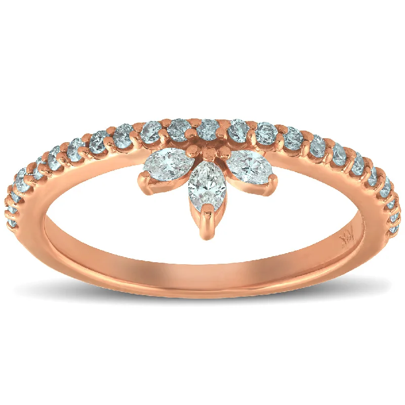 Rings with channel-set turquoise for color -3/8ct 14k Rose Gold Womens Marquise Diamond Wedding Ring Stackable Band