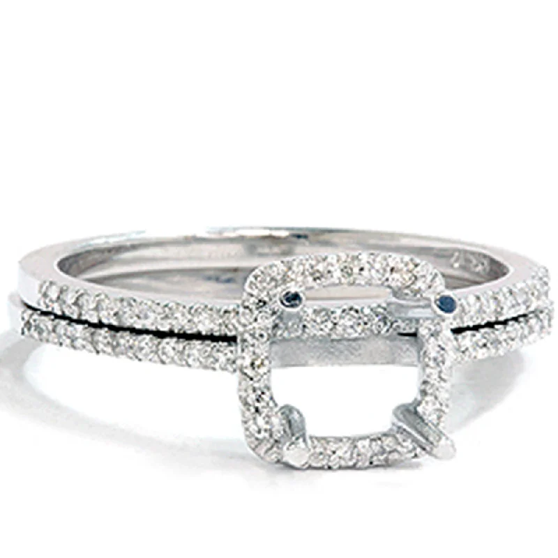 Rings with delicate filigree sapphire settings -3/8ct VS1 Diamond Engagement Semi Mount White Gold Ring Set