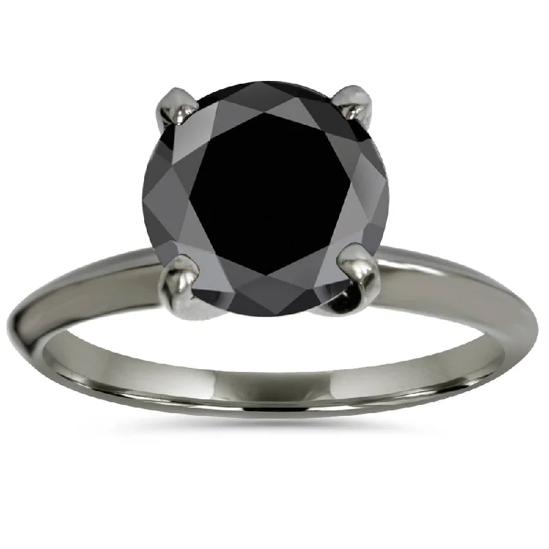 Rings with branch-inspired bands for organic -3ct Black Diamond Solitaire Engagement Ring 14K Black Gold