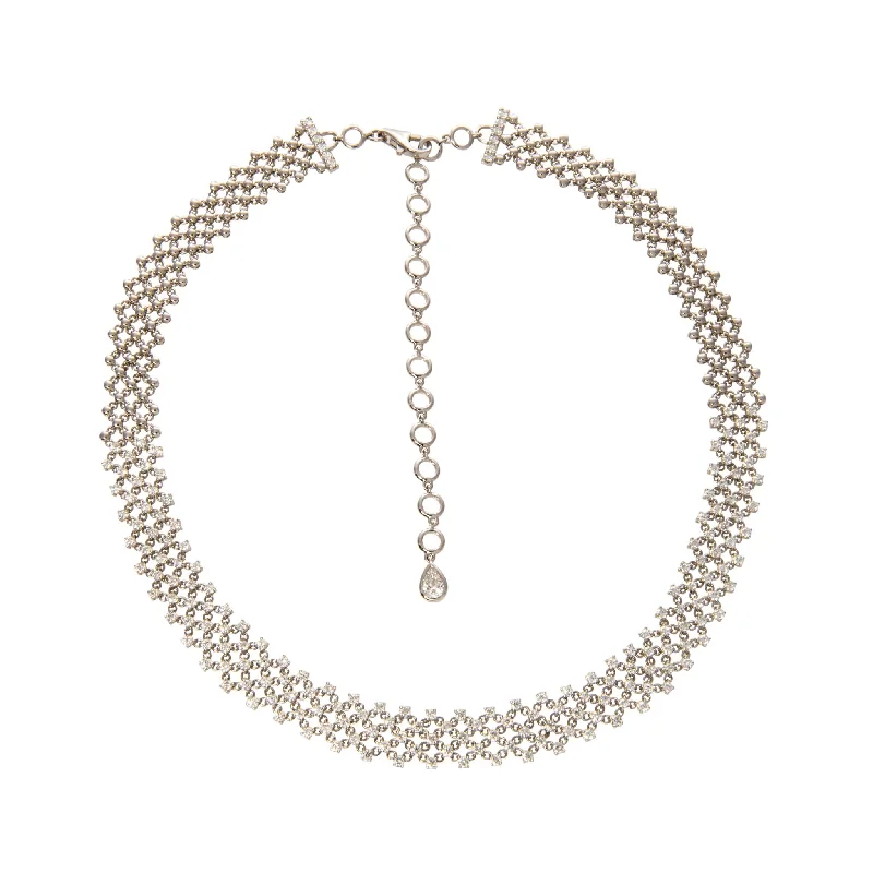 Beautiful necklaces and pendants with tree branch motifs for a nature-inspired design-5.0ct Diamond 18K White Gold Mesh Choker Necklace