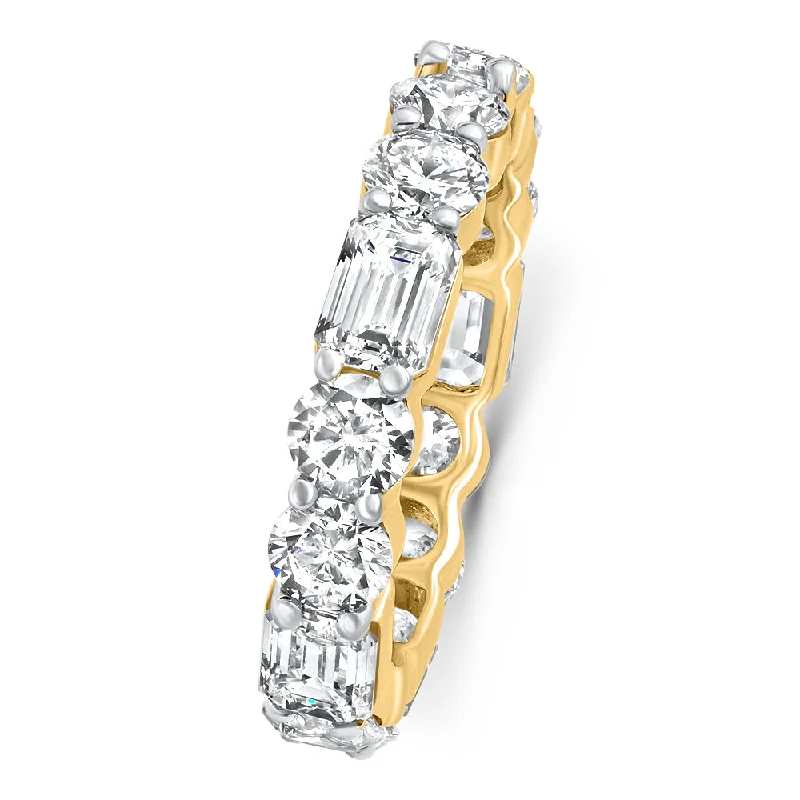 Rings with topaz stones for icy blue -5 3/4Ct Emerald & Round Diamond Eternity Ring 14k Gold Lab Grown Stackable Band