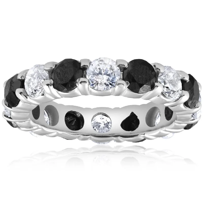 Vintage rings with engraved floral band designs -5ct Black & White Diamond Eternity Ring 14K White Gold