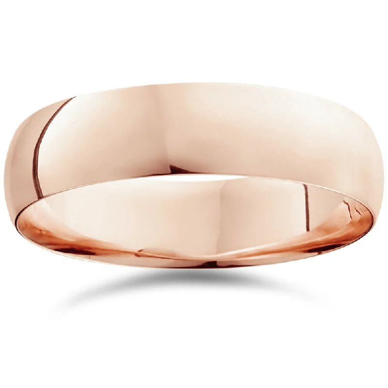 Rings with pink sapphire for delicate charm -6mm Dome High Polished Wedding Band 10k Rose Gold