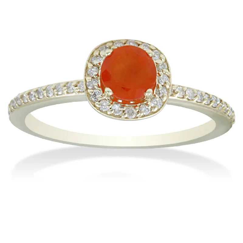 Rings with hematite for sleek metallic sheen -7/8ct Orange Sapphire & Diamond Cushion Halo Ring 14K Yellow Gold