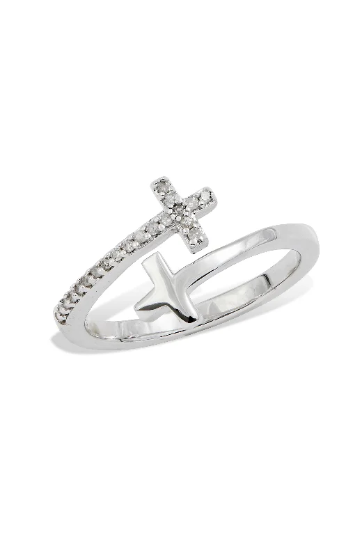 Rings with smoky quartz for muted elegance -.925 STERLING SILVER RHODIUM PLATE DOBLE CROSS RING