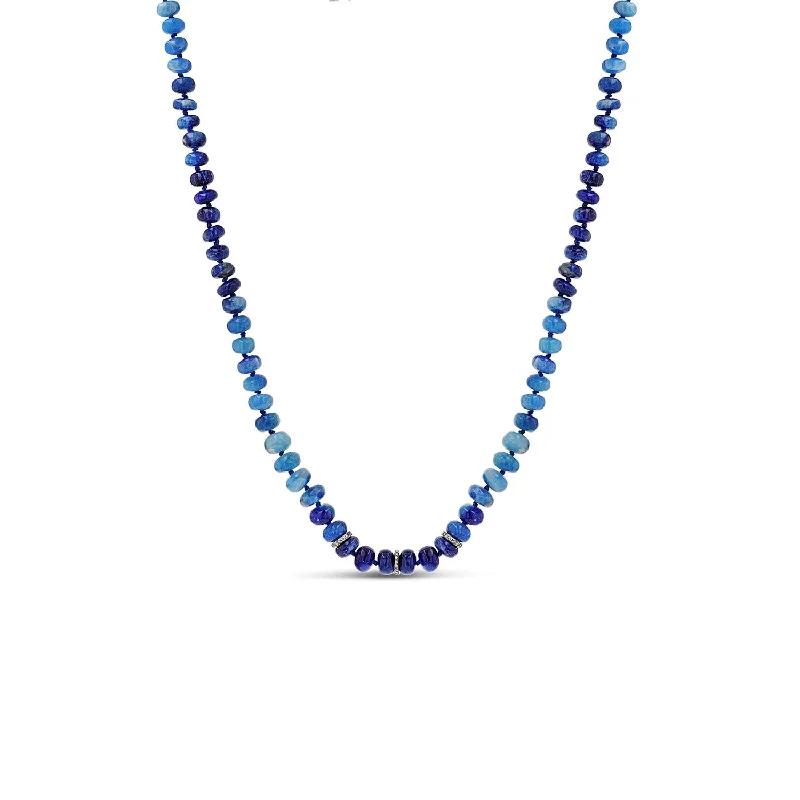 Best necklaces and pendants with black diamonds for an edgy, bold statement-Afghanite Ombre Knotted Necklace with Diamond Rondelles - 16" - 18"