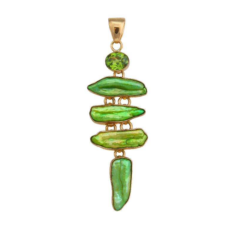 Necklaces and pendants with custom designs for a completely unique jewelry piece-Alchemia Lab Created Peridot and Green Biwa Pearl Pendant