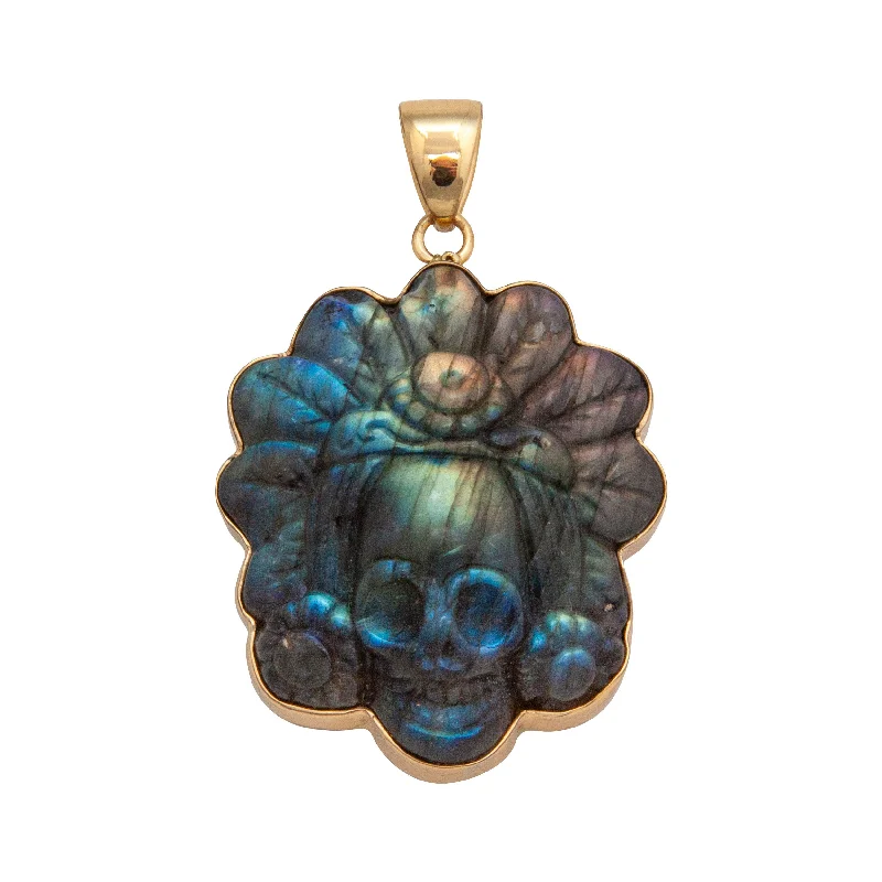 Best necklaces and pendants with intricate filigree for vintage-inspired elegance-Alchemia Labradorite Headdress Skull Pendant