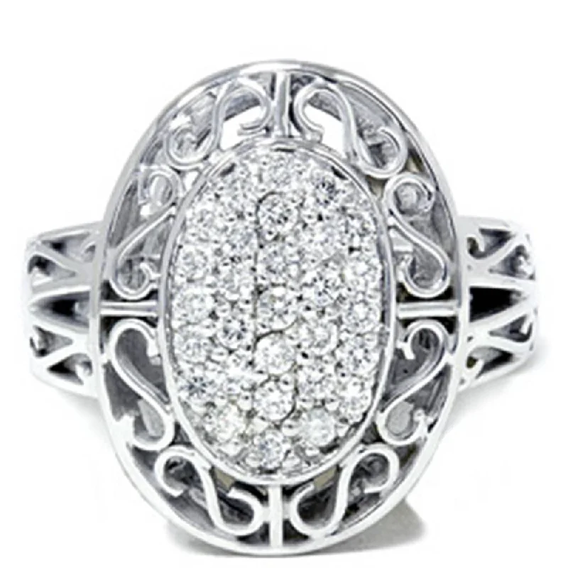 Rings with citrine stones for sunny vibes -Antique 3/4 Ct Large Pave Diamond 10k White Gold Ring