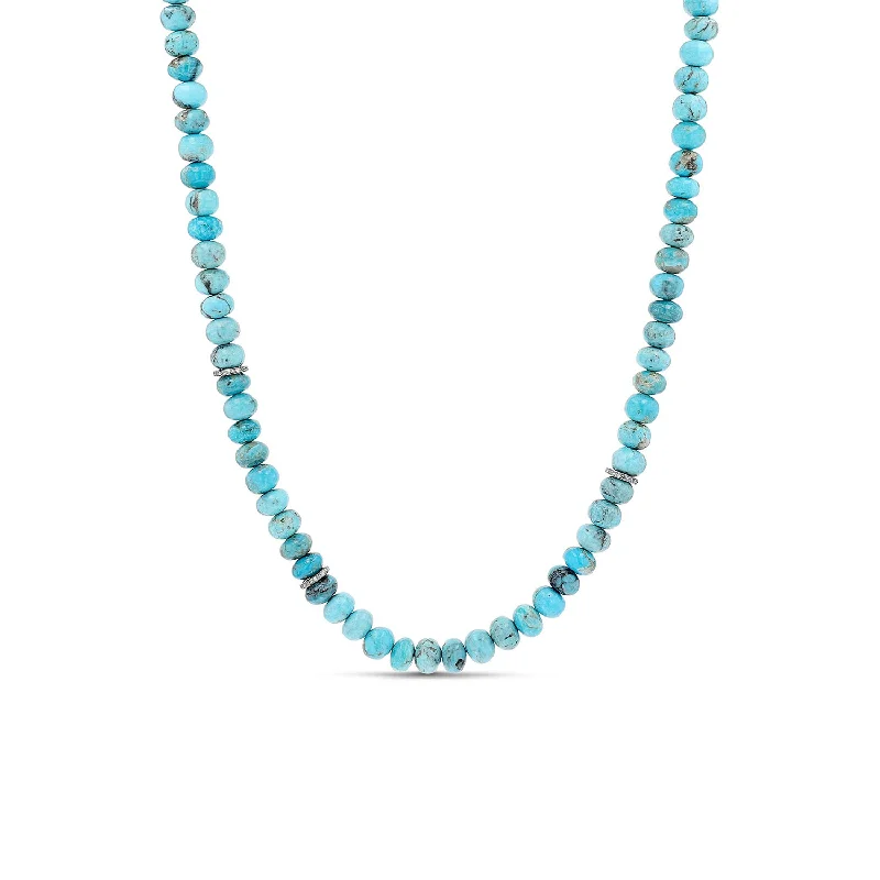 Best necklaces and pendants with opal and gold for a vibrant, luxurious contrast-Arizona Turquoise Strung Necklace with Diamond Rondelles - 18" - 20"