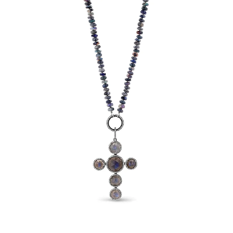 Best necklaces and pendants with statement designs for a fashionable accessory-Blue Fire Australian Opal Necklace with Labradorite Stone Cross