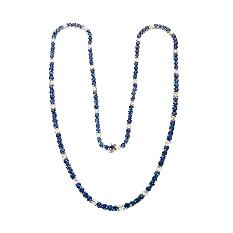 Best necklaces and pendants with seashell designs for a tropical, beachy vibe-Blue Sapphire & Diamond 18K White Gold Tennis Necklace