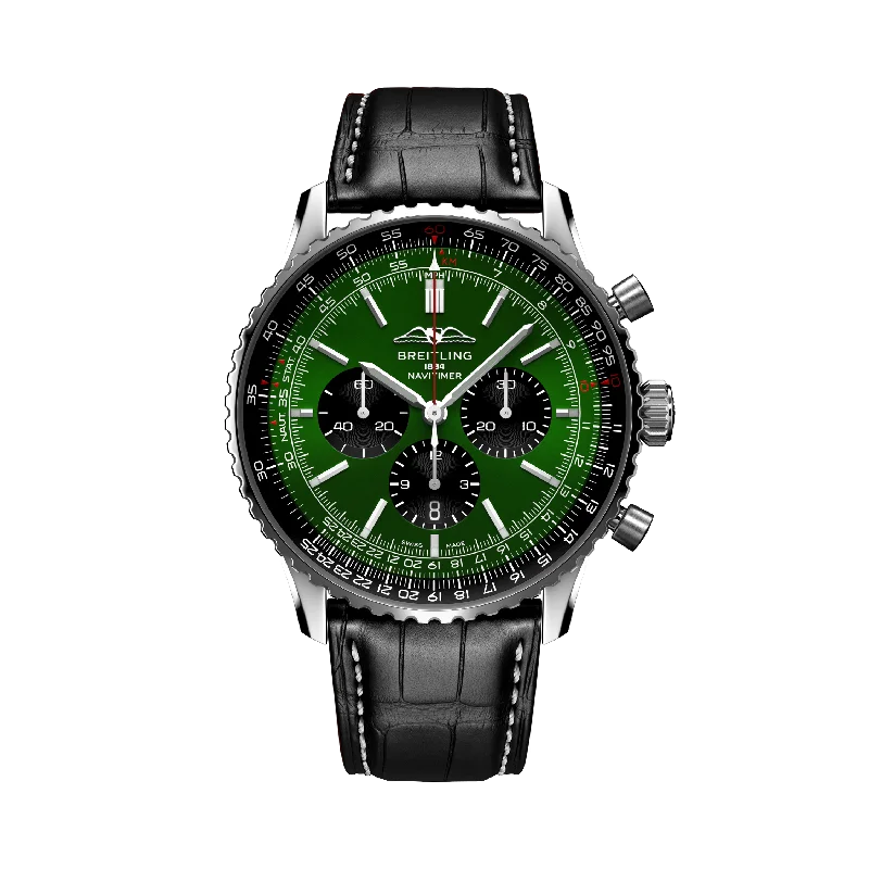 Best necklaces and pendants with silver chains for a sleek, timeless look-NAVITIMER B01 CHRONOGRAPH 46- STAINLESS STEEL/GREEN