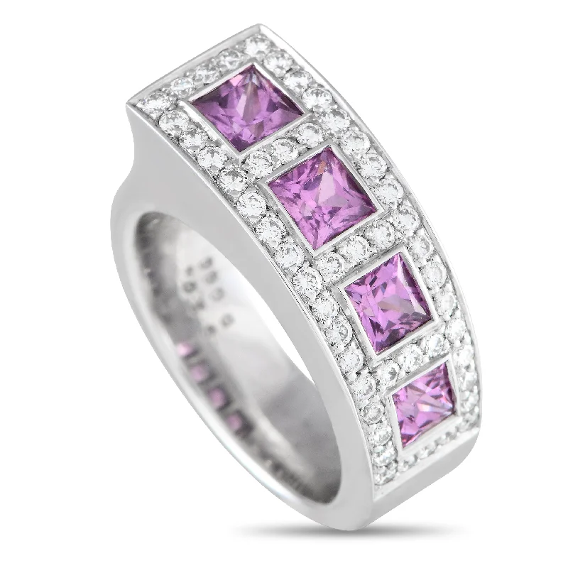 Rings with faceted garnet for deep shine -Bucherer 18K White Gold 0.65ct Diamond and Sapphire Ring BU01-071124