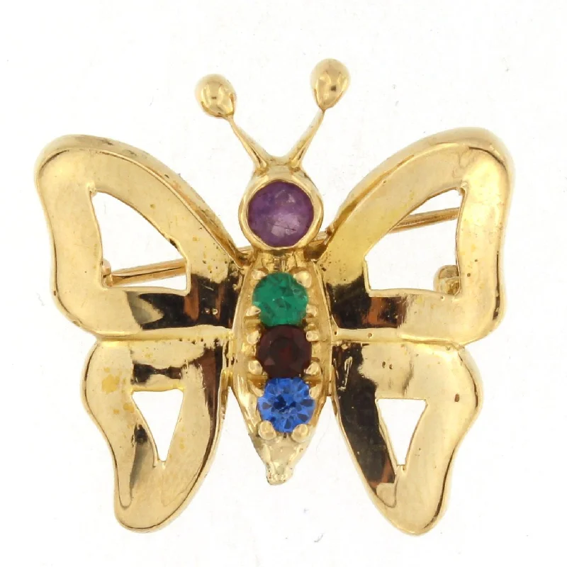 Best necklaces and pendants with vintage coin pendants for a unique accessory-Butterfly Brooch with Blue, Red, Green, and Purple Stones 14k Yellow Gold