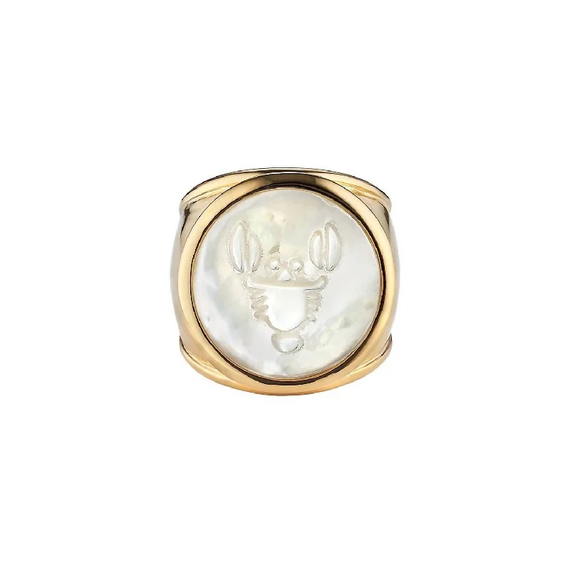 Rings with adjustable bands for perfect fit -Cancer Zodiac Ring In Mother Of Pearl