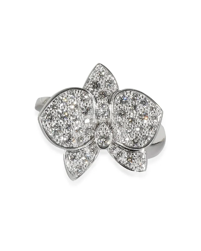 Rings with wide bands for statement wear -Cartier Caresse d'Orchidees Ring in 18K White Gold 0.54 CTW