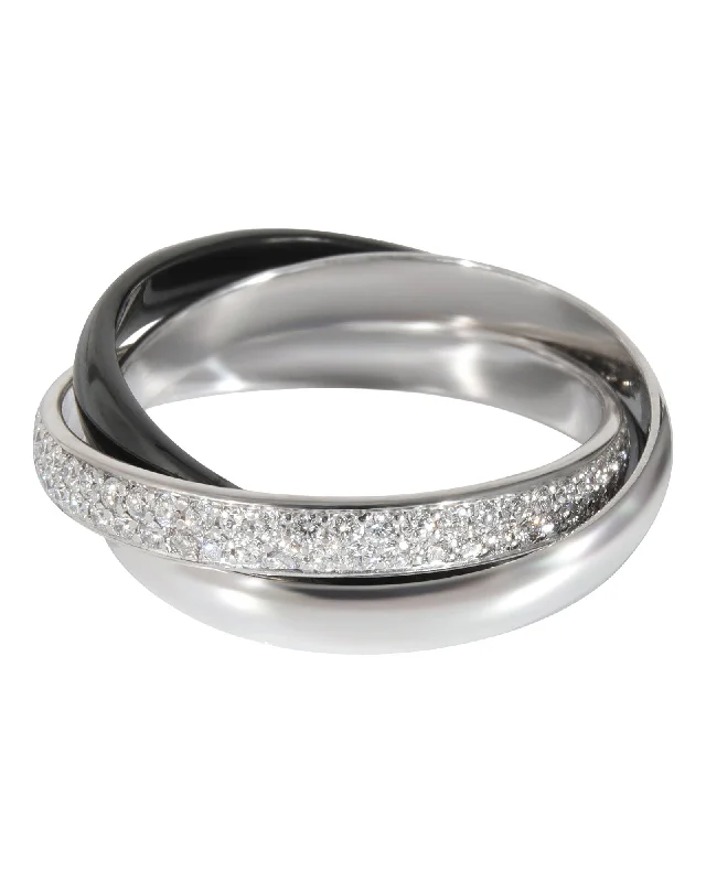 Rings with double bands for modern twist -Cartier Trinity Ceramic & Diamond Ring in 18k White Gold 0.45 CTW