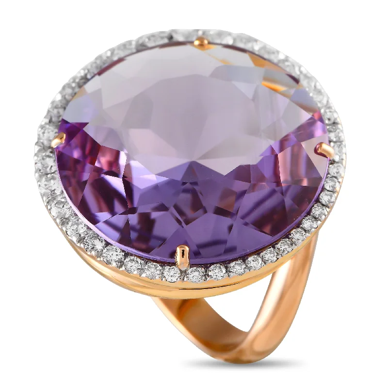 Stackable rings with mixed metal finishes -Casato 18K Rose Gold 0.78ct Diamond and Amethyst Ring 200490