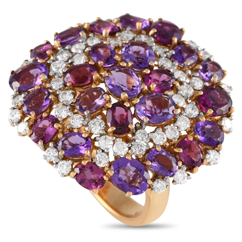 Rings with oxidized silver for antique appeal -Casato 18K Yellow Gold 1.45ct Diamond, Amethyst, and Rhodolite Ring 200506