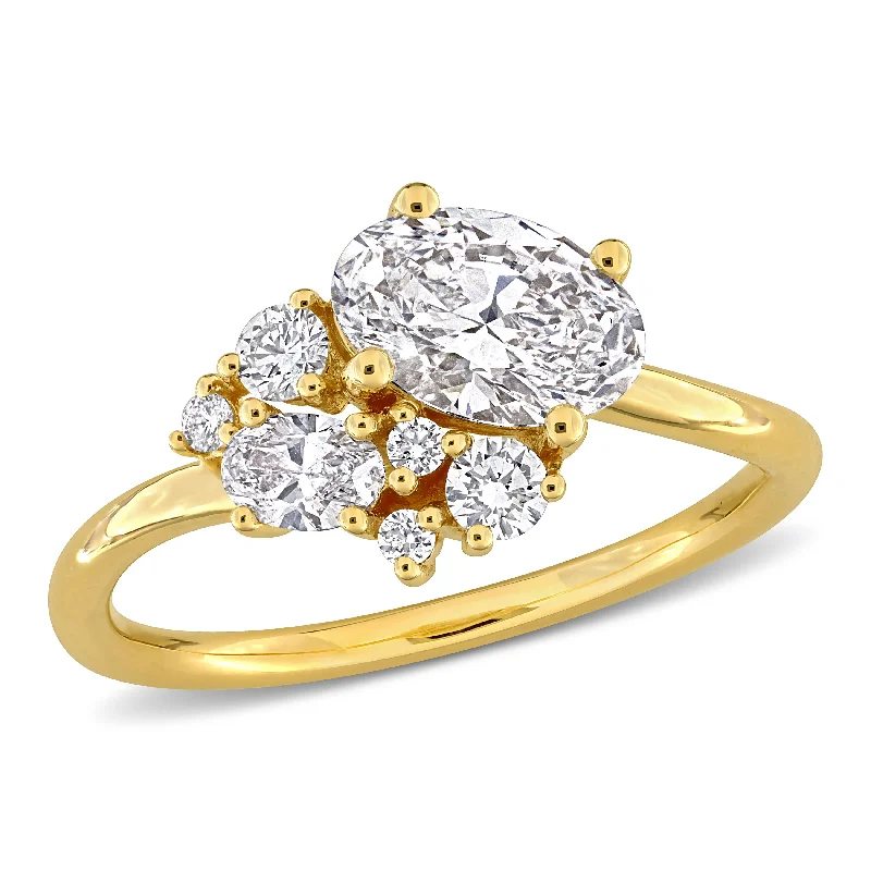 Rings with sunstone gems for fiery sparkle -Created Forever 1 1/3ct TW Oval Lab-Grown Diamond Cluster Engagement Ring in 14k Yellow Gold