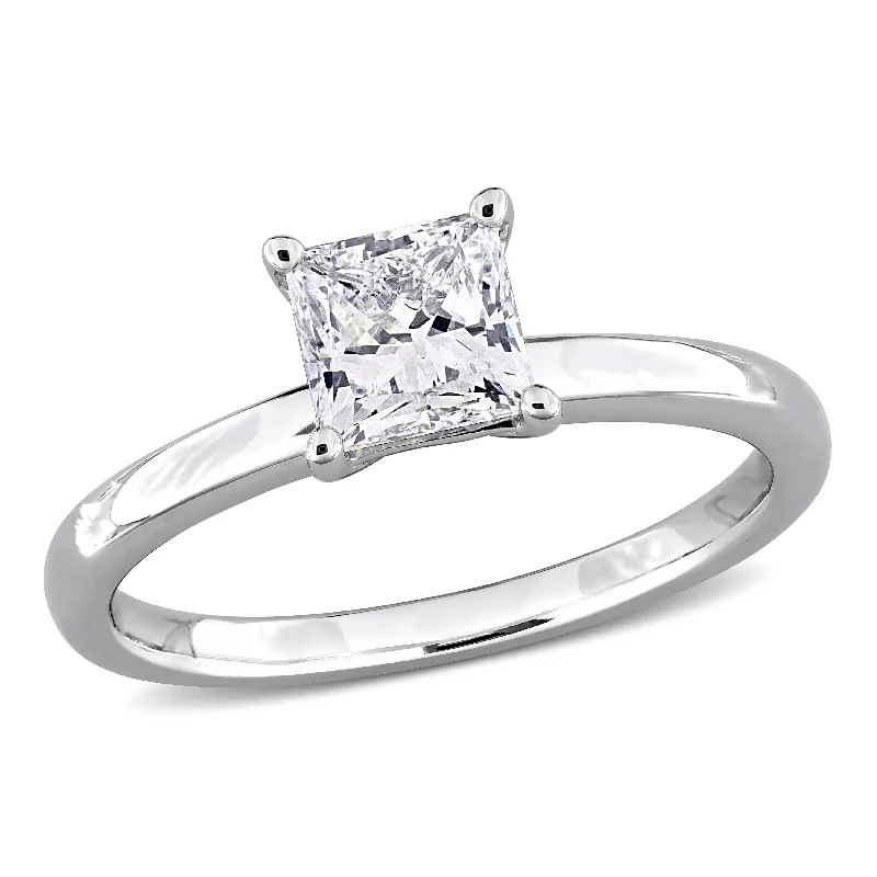 Rings with double bands for modern twist -Created Forever 1ct Princess-Cut Lab-Grown Diamond Solitaire Engagement Ring in 10k White Gold