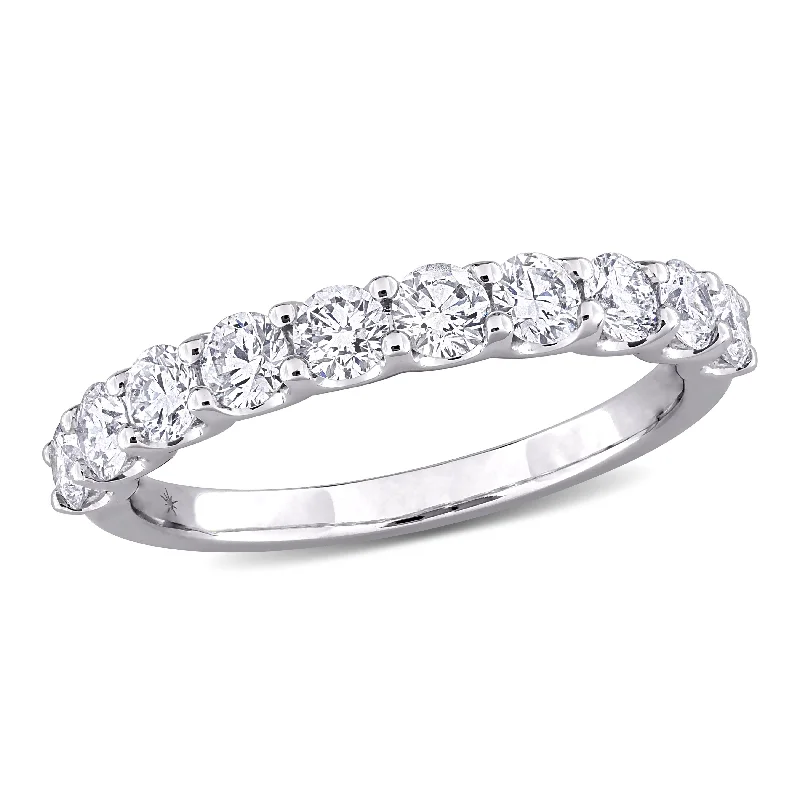 Rings with etched floral bands for detail -Created Forever 1ct TW Lab-Grown Diamond Semi-Eternity Anniversary Band in 14k White Gold