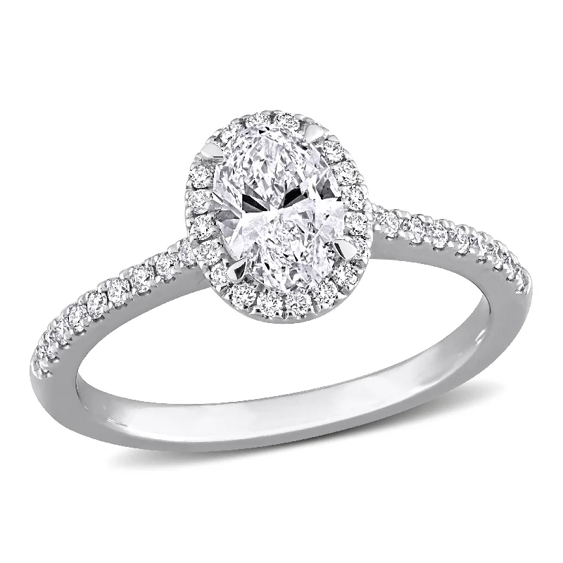 Rings with branch-inspired bands for organic -Created Forever 1ct TW Oval Lab-Grown Diamond Halo Engagement Ring in 14k White Gold