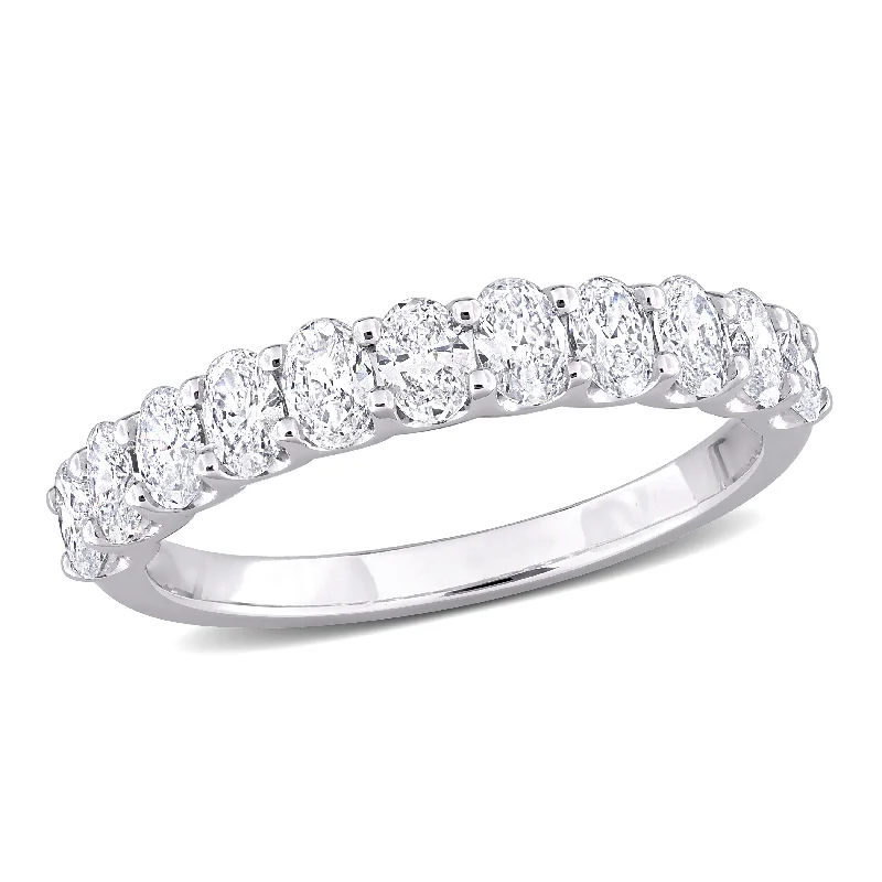 Rings with raw topaz for icy charm -Created Forever 1ct TW Oval Lab-Grown Diamond Semi-Eternity Anniversary Band in 14k White Gold