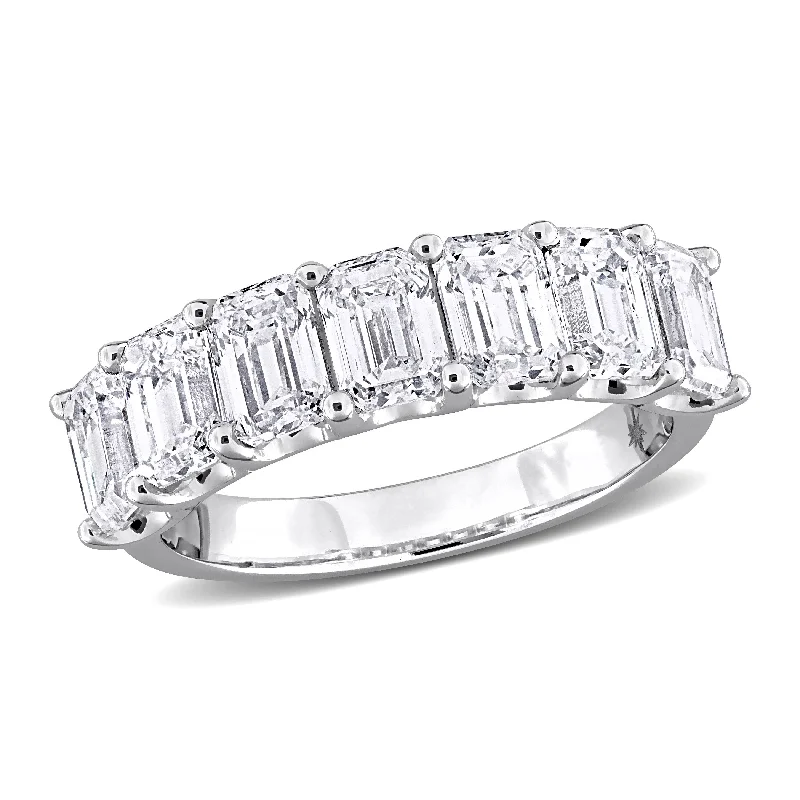 Rings with coral stones for vibrant pop -Created Forever 3 1/2ct TW Emerald-Cut Lab-Grown Diamond 7-Stone Anniversary Band in 14k White Gold