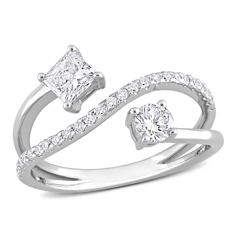 Rings with knot motifs for symbolic love -Created Forever 4/5ct TW Princess-Cut Lab-Grown Diamond 2-Stone Crossover Ring in 14k White Gold