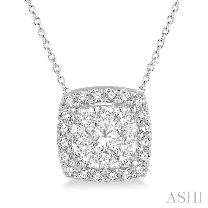 Best necklaces and pendants with layered designs for a chic, stacked look-CUSHION SHAPE HALO LOVEBRIGHT ESSENTIAL DIAMOND PENDANT