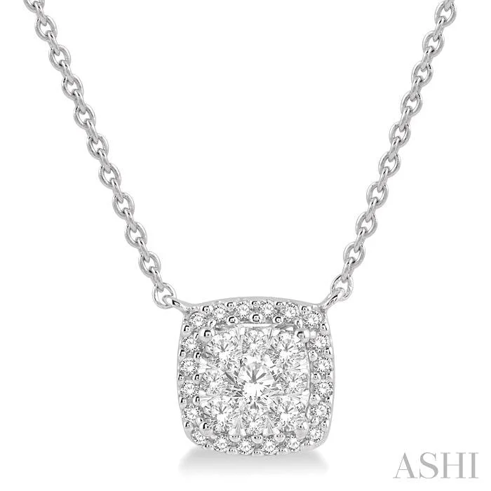 Beautiful necklaces and pendants with diamond halo settings for extra brilliance-CUSHION SHAPE HALO LOVEBRIGHT ESSENTIAL DIAMOND PENDANT