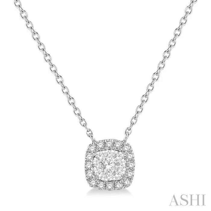 Beautiful necklaces and pendants with natural stones for an earthy, organic vibe-CUSHION SHAPE HALO LOVEBRIGHT ESSENTIAL DIAMOND PENDANT