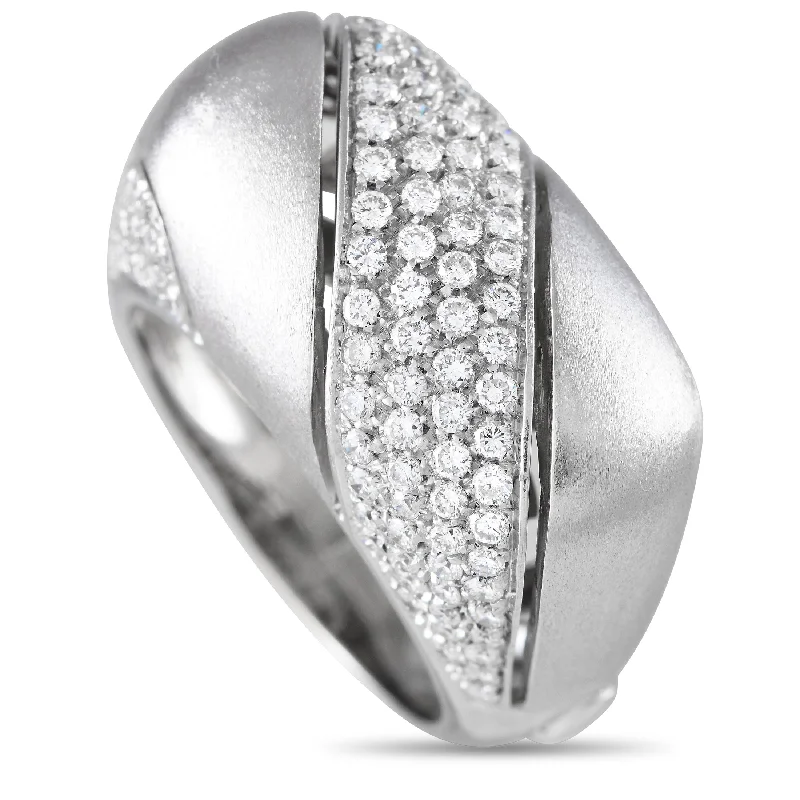 Rings with engraved constellations for stargazers -Damiani 18K White Gold 1.25ct Diamond Square Dome Ring DA09-080224