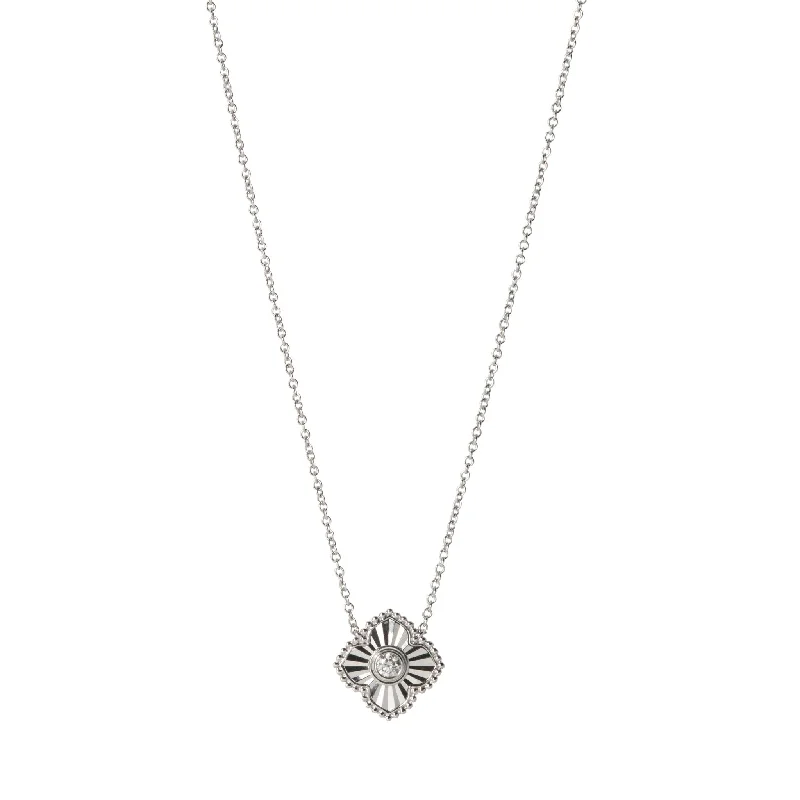 Beautiful necklaces and pendants with diamond halo settings for extra brilliance-Diamond 14K White Gold Fluted Quatrefoil Pendant Necklace