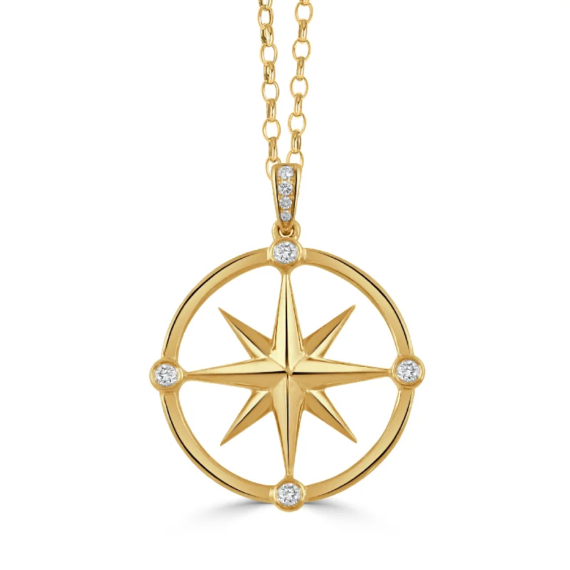 Stunning necklaces and pendants with birthstone pendants for a personal touch-Diamond 18K Gold Starburst Compass Rose Pendant Necklace