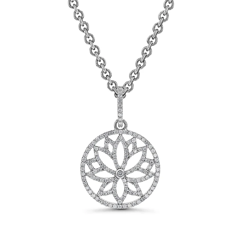 Personalized necklaces and pendants with name engravings for a custom touch-Diamond Lotus Silhouette Medallion Pendant