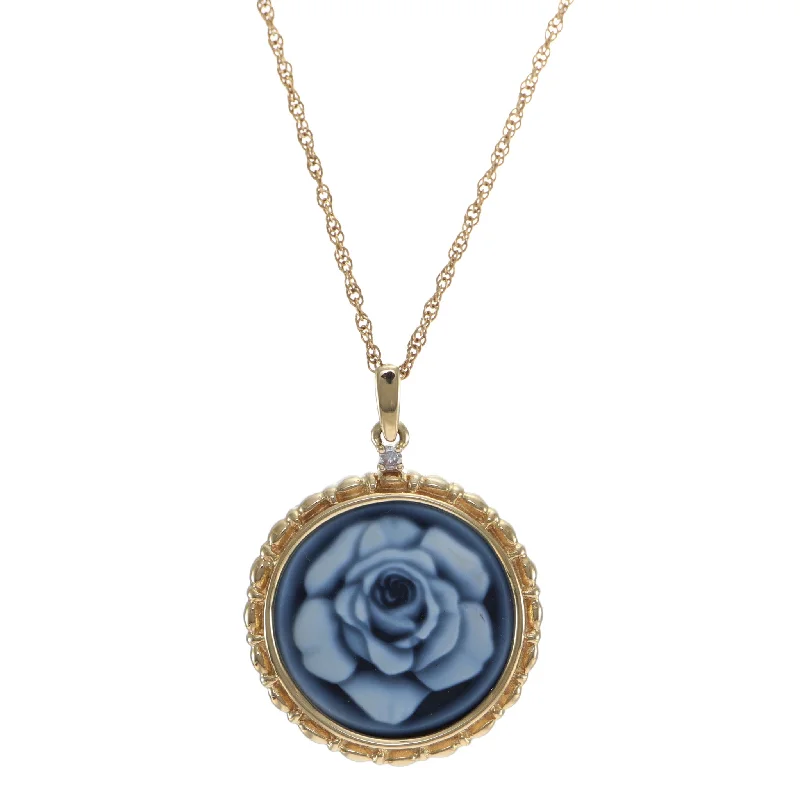 Best necklaces and pendants with crystal accents for a sparkling and elegant style-Diamond Rose Flower Necklace Pendant 18k Yellow Gold Prince Of Wales Chain Link