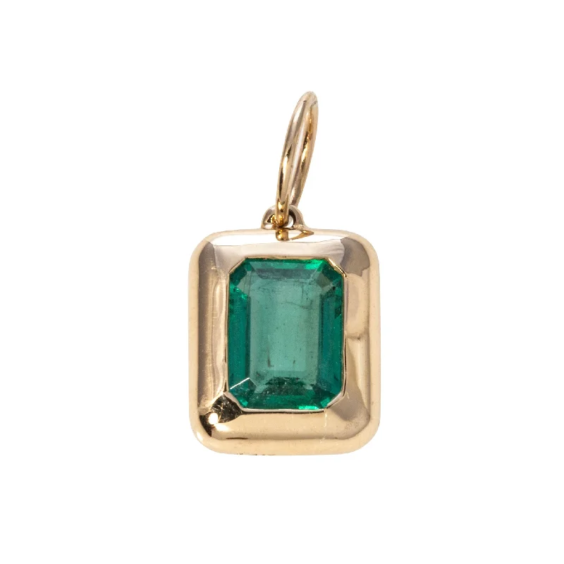 Necklaces and pendants with celestial starburst designs for a radiant look-Emerald-Cut Emerald Bezel Set 14K Yellow Gold Pendant