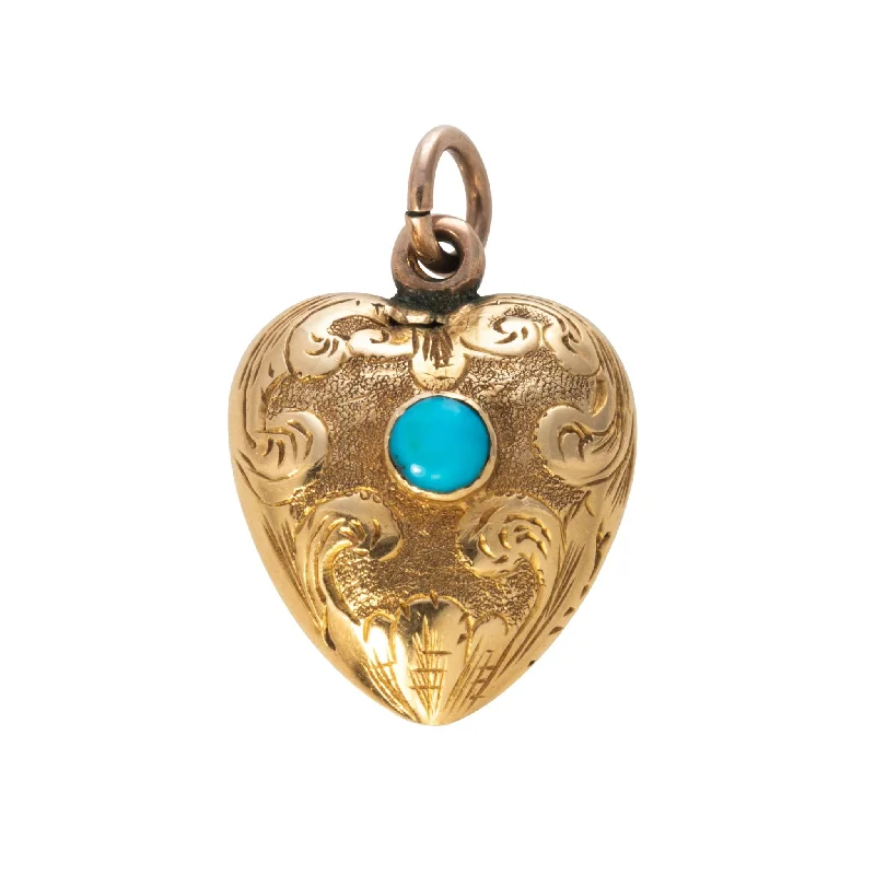 Stunning necklaces and pendants with aquamarine stones for a serene effect-Estate Turquoise 18K Gold Heart Mourning Pendant