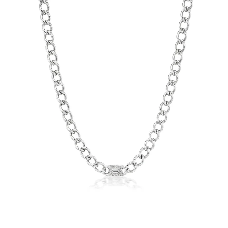 Necklaces and pendants with diamond pendants for a luxurious sparkling effect-Flat Curb Chain Necklace with Diamond Mosaic Station - 17"