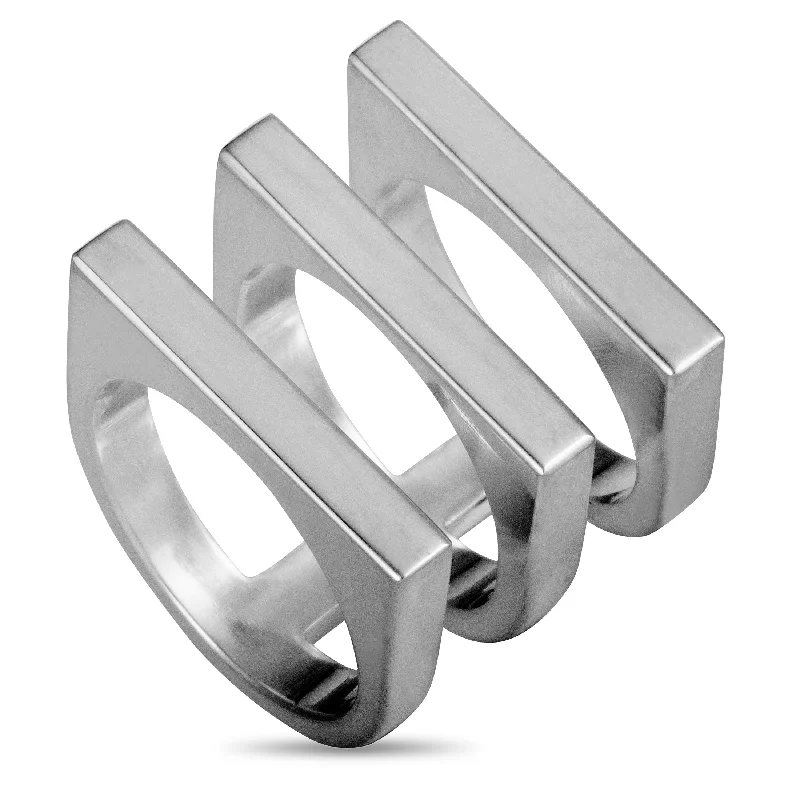 Rings with wide bands for statement wear -Georg Jensen Aria Silver Flat Three Band Ring