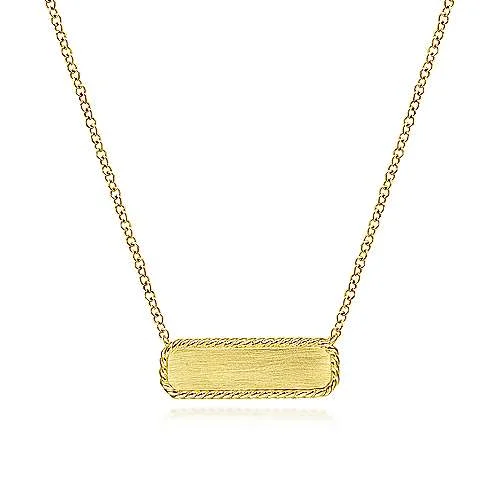 Necklaces and pendants with zodiac constellation designs for an astrological touch-14K Yellow Gold Rectangular ID Pendant Necklace with Twisted Rope Frame