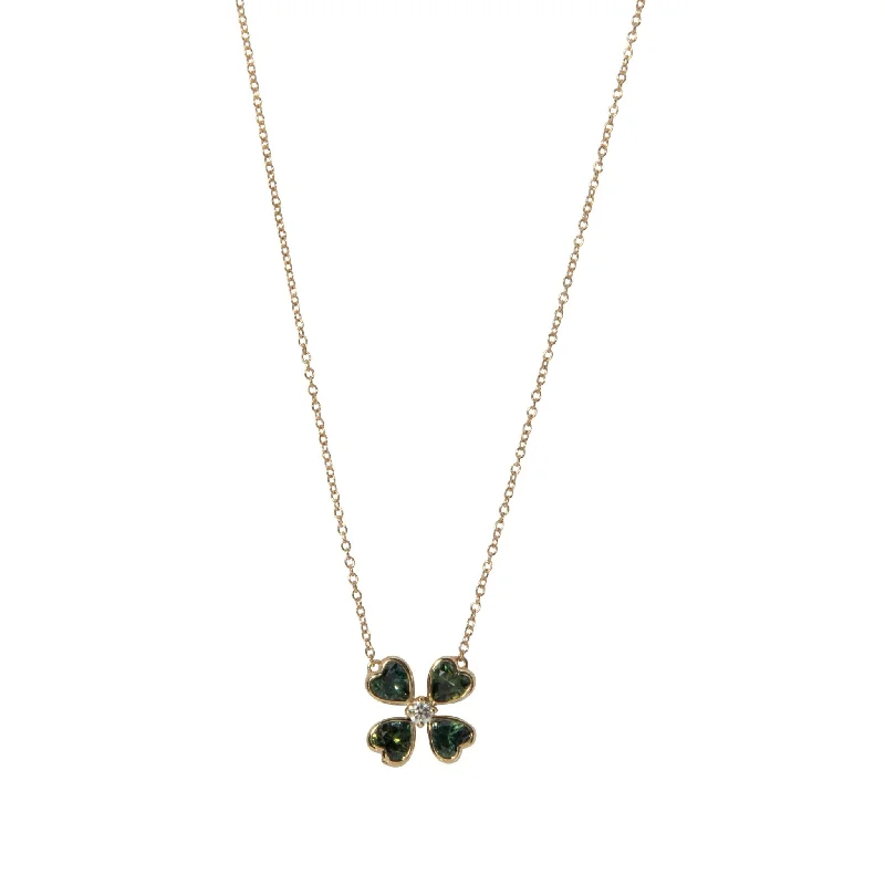 Best necklaces and pendants with crystal accents for a sparkling and elegant style-Green Sapphire & Diamond 14K Gold Four Leaf Clover Necklace