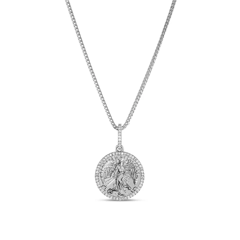 Best necklaces and pendants with intricate filigree for vintage-inspired elegance-Silver and Diamond Guardian Angel Coin Necklace