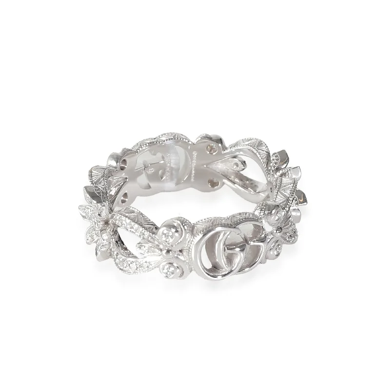 Rings with claw-set moonstone for mystique -Gucci Diamond Flora Interlocking G Ring in 18K White Gold 0.35 CTW