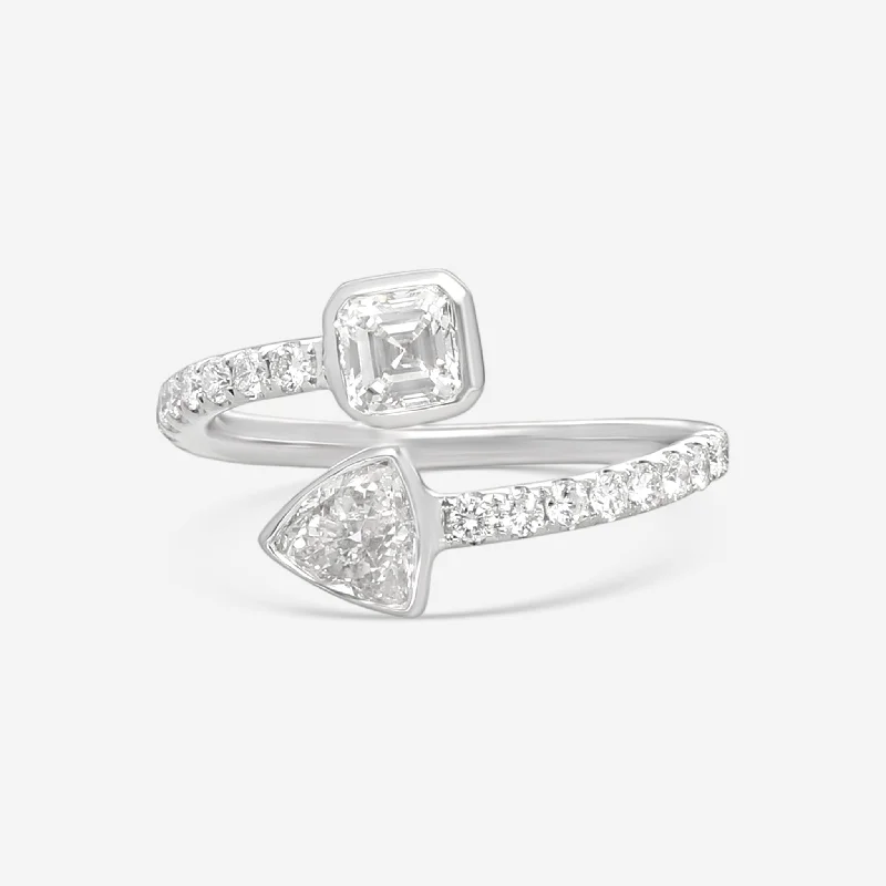 Rings with lotus flower engravings for peace -Ina Mar 18K White Gold Diamond Wrap Ring ALR-19547