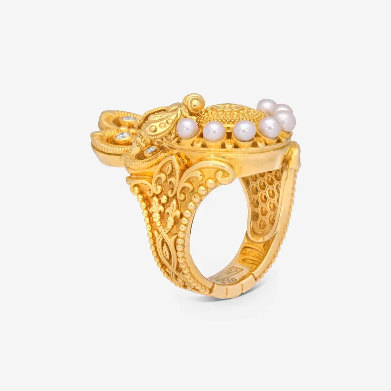 Rings with rough moonstone for natural beauty -Konstantino Melissa 18K Yellow Gold Bee, Diamonds and Pearl Statement Ring DMK01116-18KT-196